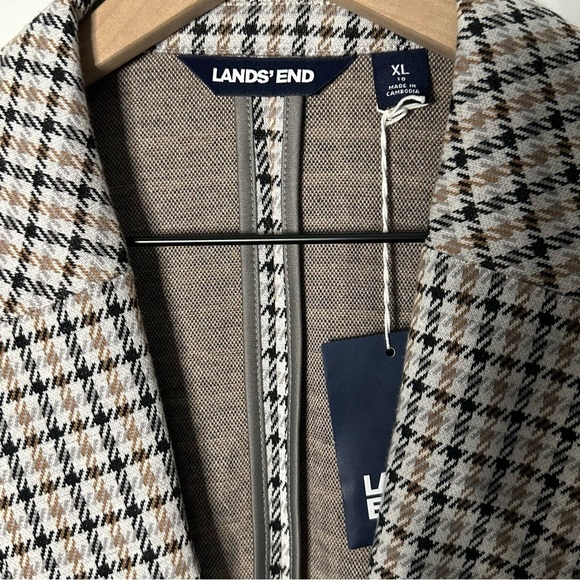 NWT Lands' End Women's Jersey Single Button Blazer Houndstooth Brown Size XL - Picture 2 of 10